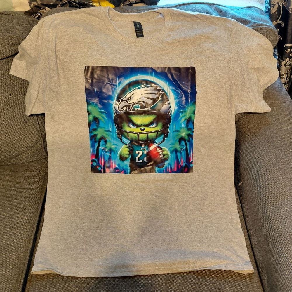 Unisex Gildan Philadelphia Eagles Graphic T-Shirt Gray Size L Grinch